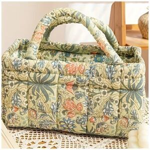 Vintage Floral Quilted Storage Basket Fabric Organizer Bin with Handles